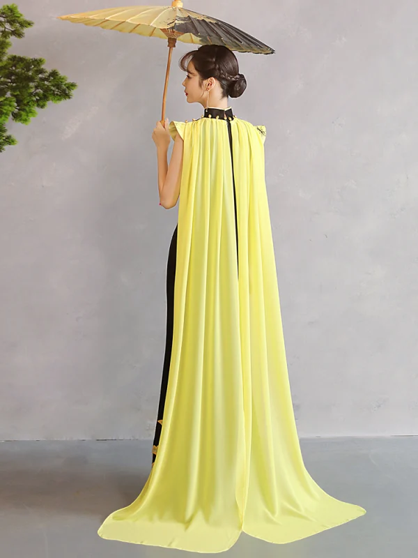Chinese style Black Gold Sequins Evening Party Cheongsam 2023 Trumpet / Mermaid High Neck Sleeveless Split Front Floor-Length / Long Cheongsam / Qipao