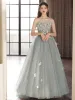 Chic / Beautiful Grey Appliques Prom Dresses 2024 A-Line / Princess Strapless Sleeveless Backless Floor-Length / Long Prom Formal Dresses