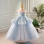 Fashion Sky Blue Sequins Birthday Flower Girl Dresses 2023 Ball Gown Scoop Neck Sleeveless Backless Floor-Length / Long