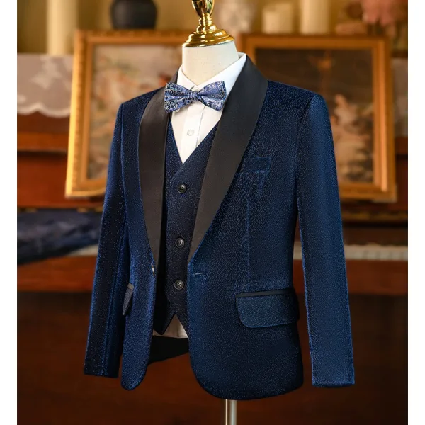 Navy Blue Long Sleeve Wedding Boys Wedding Suits 2025 Body Jewellery Coat Pants Shirt Tie Vest