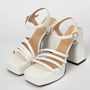 Mode Vita Afton Sandaler Dam 2022 Ankelband 10 Cm Tjocka Klackar Peep Toe Sandaler Högklackade