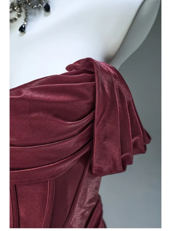 High-end Burgundy Evening Dresses 2025 Trumpet / Mermaid Strapless Sleeveless Backless Sweep Train Evening Party Formal Dresses