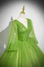 Classic Green Ball Gown Prom Dresses 2024 V-Neck 3/4 Sleeve Backless Floor-Length / Long Prom Formal Dresses