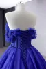 High-end Royal Blue Glitter Handmade  Beading Rhinestone Prom Dresses 2024 Ball Gown Strapless Sleeveless Backless Chapel Train Prom Formal Dresses