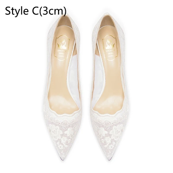 Elegant White Lace Flower Wedding Shoes 2024 8 cm Stiletto Heels Pointed Toe Wedding Pumps High Heels