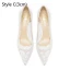 Elegant White Lace Flower Wedding Shoes 2024 8 cm Stiletto Heels Pointed Toe Wedding Pumps High Heels