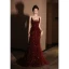 Scintillantes Bordeaux Perlage Paillettes Robe De Soirée 2024 Trompette / Sirène Bretelles Spaghetti Sans Manches Dos Nu Train De Balayage Soirée Robe De Ceremonie