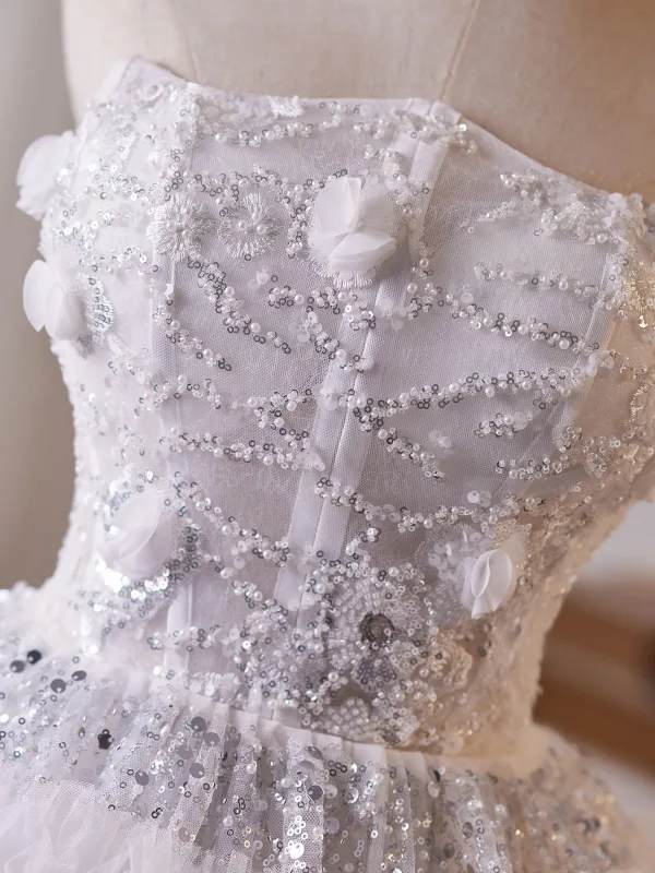 Sexy Charming White Beading Pearl Sequins Appliques Short Cocktail Party Evening Party Party Dresses 2025 Ball Gown Strapless Sleeveless Backless
