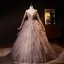 High-end Grey Beading Pearl Sequins Cascading Ruffles Prom Dresses 2024 Ball Gown Spaghetti Straps Sleeveless Backless Floor-Length / Long Prom Formal Dresses