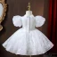Chic / Beautiful White Pearl Sequins Flower Girl Dresses 2022 A-Line / Princess High Neck Puffy Short Sleeve Floor-Length / Long Prom Flower Girl Dresses