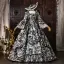 Vintage / Retro Medieval Black Printing Rhinestone Halloween Prom Dresses 2026 Ball Gown Square Neckline Bell sleeves Floor-Length / Long Formal Dresses