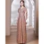 Sparkly Gold Sequins Evening Dresses 2023 A-Line / Princess V-Neck Short Sleeve Floor-Length / Long Evening Party Formal Dresses