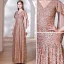 Sparkly Gold Sequins Evening Dresses 2023 A-Line / Princess V-Neck Short Sleeve Floor-Length / Long Evening Party Formal Dresses