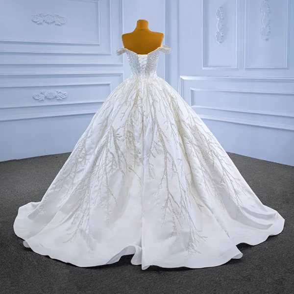 High End Weiß Perlenstickerei Pailletten Brautkleider / Hochzeitskleider 2022 Ballkleid Off Shoulder Ärmellos Rückenfreies Lange Hochzeit