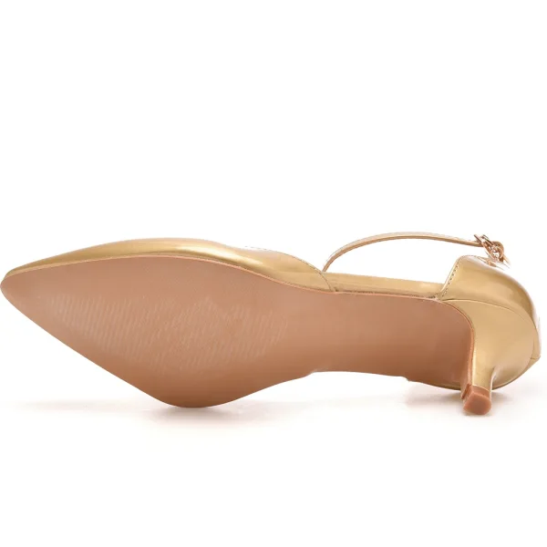 Simple Doré Vêtement de rue Sandales Femme 2023 Bride Cheville 5 cm Talons Aiguilles À Bout Pointu Sandales Talons Hauts