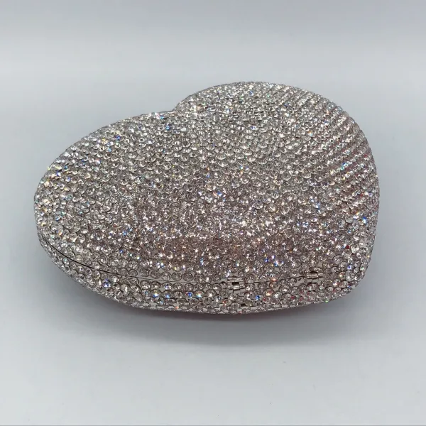 Charmant Rouge Forme de coeur Faux Diamant Pochette 2022 Métal Cocktail