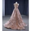 Sparkly High-end Rose Gold Handmade  Beading Sequins Prom Dresses 2023 A-Line / Princess Scoop Neck Sleeveless Sweep Train Prom Formal Dresses