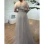High End Meeresblau Handgefertigt Perlenstickerei Pailletten Gespaltete Front Ballkleider 2024 Meerjungfrau Bandeau Kurze Ärmel Rückenfreies Lange Ball Festliche Kleider