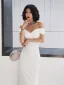 Sexy Ivory Evening Dresses 2022 Trumpet / Mermaid Off-The-Shoulder Short Sleeve Backless Floor-Length / Long Evening Party Formal Dresses