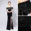 Sexy Black Sequins Evening Dresses 2022 Trumpet / Mermaid Off-The-Shoulder Short Sleeve Backless Split Front Floor-Length / Long Prom Formal Dresses