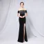 Sexy Black Sequins Evening Dresses 2022 Trumpet / Mermaid Off-The-Shoulder Short Sleeve Backless Split Front Floor-Length / Long Prom Formal Dresses