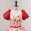 Elegant Red Printing Prom Dresses 2022 Ball Gown Square Neckline Puffy Short Sleeve Backless Sash Floor-Length / Long Prom Formal Dresses