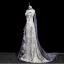 Charming Silver Appliques Sequins Evening Dresses 2025 A-Line / Princess Strapless Sleeveless Backless Sweep Train Evening Party Formal Dresses