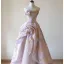 Chic / Beautiful Blushing Pink Printing Prom Dresses 2025 Ball Gown Strapless Sleeveless Backless Floor-Length / Long Formal Dresses