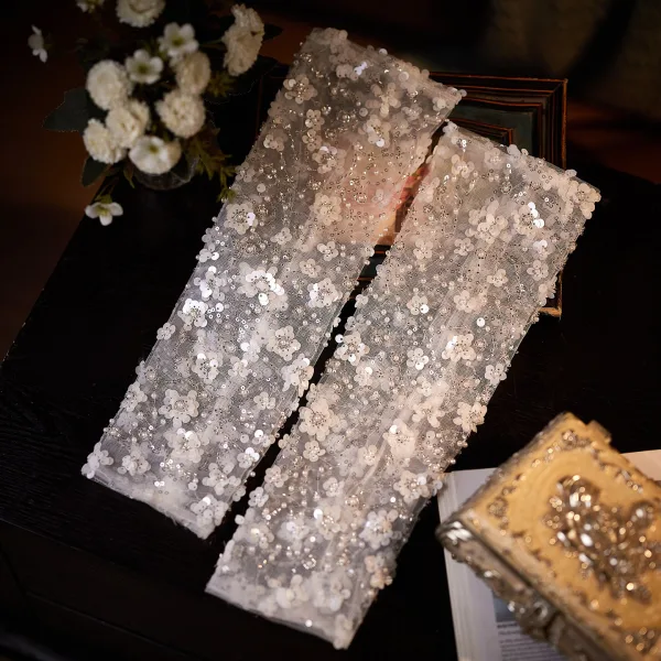 Bling Bling Blanche Perlage Perle Paillettes Tulle Gants Mariage 2026 Mariage