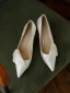 Modest / Simple Ivory Bow Wedding Shoes 2024 Leather 5 cm Stiletto Heels Pointed Toe Wedding Pumps High Heels