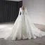 Elegant High-end White Lace Flower Wedding Dresses 2024 Ball Gown V-Neck Long Sleeve Chapel Train Wedding