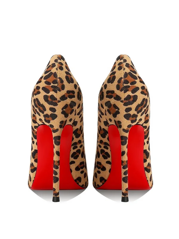 Sexy Bruin Luipaard Print Avond Pumps 2025 Leer 12 cm Naaldhakken / Stiletto Spitse Neus Pumps Hoge Hakken