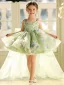 Dreamy Sage Green Beading Pearl Appliques Birthday Short Flower Girl Dresses 2026 Ball Gown Square Neckline Sleeveless Backless Tulle
