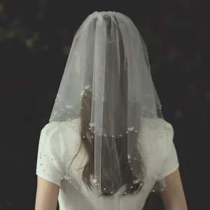 Chic Belle Blanche Fait Main Perle Noeud Voile De Mariée 2025 Tulle