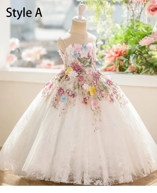 Chic / Beautiful White Beading Pearl Sequins Appliques Birthday Flower Girl Dresses 2025 Ball Gown Scoop Neck Sleeveless Backless Floor-Length / Long