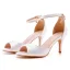 Schöne Weiß Ball Satin Sandalen Damen 2023 Knöchelriemen 7 cm Stilettos Peeptoes Sandaletten Hochhackige