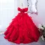 Chic / Beautiful Red Pearl Sequins Cascading Ruffles Prom Dresses 2024 Ball Gown Off-The-Shoulder Short Sleeve Backless Floor-Length / Long Prom Formal Dresses
