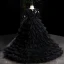 High Low Black Cascading Ruffles Prom Flower Girl Dresses 2022 Ball Gown Scoop Neck Sequins Short Sleeve Court Train Flower Girl Dresses