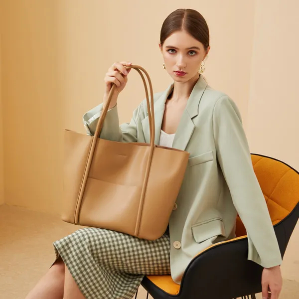 Fashion Women Khaki Bags Casual Leather Tote Bag Women's Bags Solid Color Holiday Handbag 2023