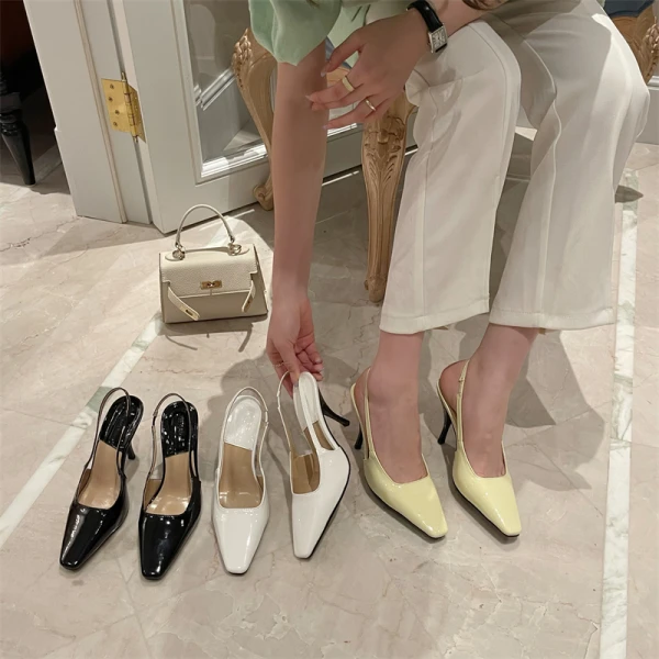 Modest / Simple Casual Summer White Womens Sandals 2022 9 cm Stiletto Heels Square Toe Womens Shoes High Heels