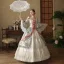 Vintage / Retro Medieval White Lace Flower Bow Prom Dresses 2024 Ball Gown Square Neckline Bell sleeves Floor-Length / Long Prom Formal Dresses