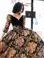 Vintage / Retro Fancy Black Printing Prom Dresses 2023 A-Line / Princess V-Neck 1/2 Sleeves Backless Prom Floor-Length / Long Formal Dresses