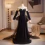 Audrey Hepburn Style Black Appliques Prom Dresses 2025 A-Line / Princess Strapless 1/2 Sleeves Backless Bow Floor-Length / Long Prom Formal Dresses