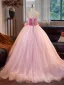 Flower Fairy Blushing Pink Appliques Ball Gown Prom Dresses 2025 Strapless Sleeveless Backless Floor-Length / Long Prom Formal Dresses