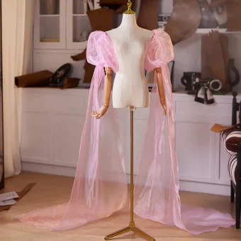 Fashion Blushing Pink Handmade Prom Shawl 2025 Short Sleeve Tulle