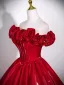 Elegant Burgundy Flower Satin Prom Dresses 2026 Ball Gown Sleeveless Backless Floor-Length / Long Prom Formal Dresses