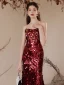 Charming Burgundy Sequins Evening Dresses 2024 Trumpet / Mermaid Strapless Short Sleeve Backless Floor-Length / Long Evening Party Formal Dresses