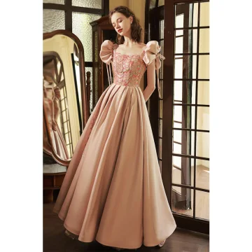 Élégant Rougissant Rose Perlage Paillettes Robe De Bal 2023 Princesse Encolure Carrée Noeud Manches Courtes Dos Nu Longue Promo Robe De Ceremonie