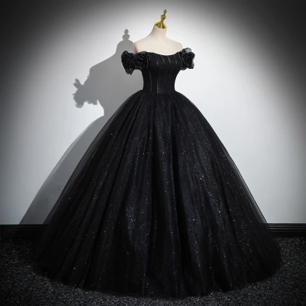 Charmant Schwarz Pailletten Ballkleider 2023 Ballkleid Off Shoulder Ärmellos Rückenfreies Lange Ball Festliche Kleider