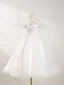 Bling Bling White Beading Pearl Sequins Wedding Flower Girl Dresses 2024 A-Line / Princess Scoop Neck Sleeveless Backless Floor-Length / Long Tulle